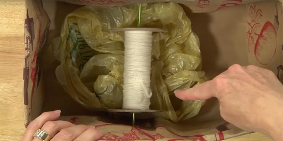 DIY Spinning Tools: Paper Bag Lazy Kate Image